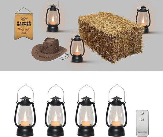 LLQ Small Lantern Decorative with Remote, Vintage Mini Candle Lanterns Decor, Black Lantern Decor for Table Centerpieces,Camping,Western Party,Rustic Wedding,Halloween,Christmas Decor