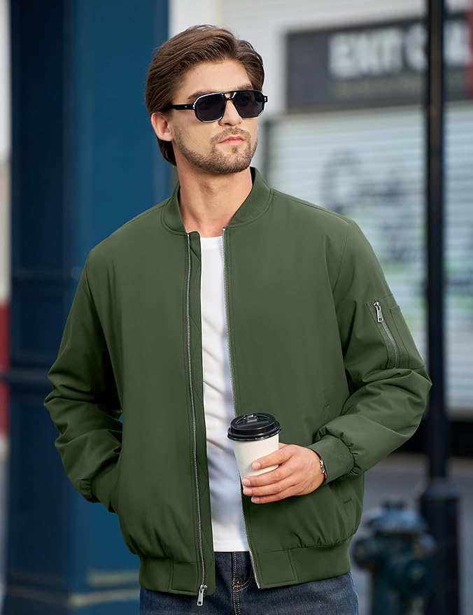 Cotrasen Mens Bomber Jacket Fall Winter Warm Windbreaker Casual Full Zip Padded Coats with Pockets