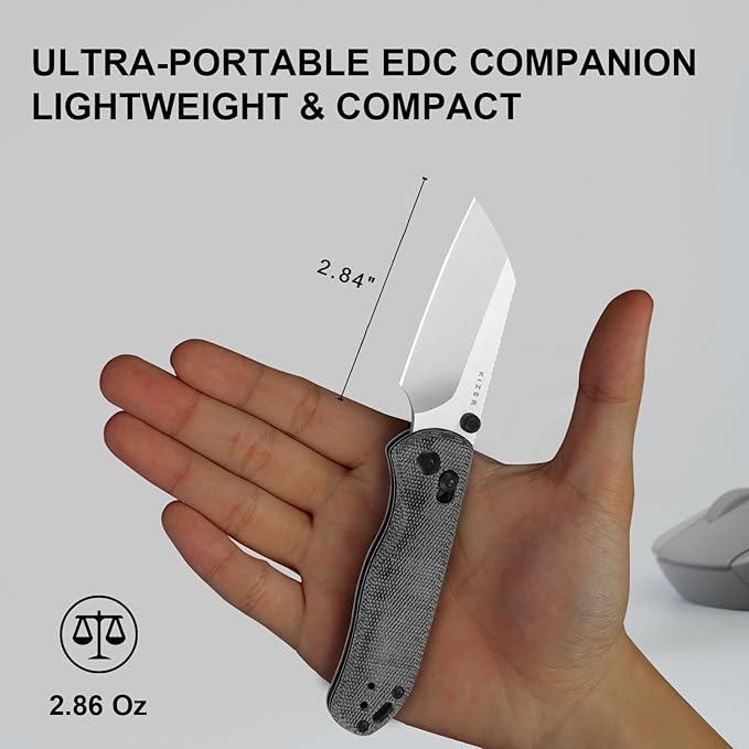 Kizer Drop Bear 2 Pocket Knife, 2.84" Nitro-V Sheepsfoot Blade Folding Knife with Black Micarta Handle, Clutch Lock EDC Knives with Jimping on Spine for Men Women V3619.2KS1