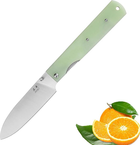 Miki Sharp 440A Stainless Steel blade Peeling Utility Knife orange Natural G-10 Handle Portable Fruit knife for BBQ trip Outdoor Camping.