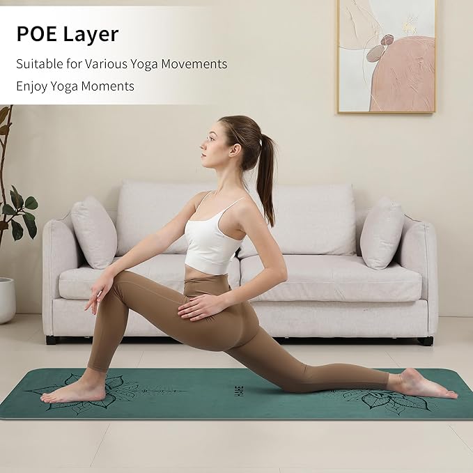 HAHE Yoga Mat Thick (8MM,1/3"), Eco-Friendly POE Non Slip Yoga Mat, High Rebound & Shock Absorption, Anti-Tear & Sweat-Resistant for Yoga, Fitness, Home, Workouts, Large Pilates Mats 72"x24" with Carrying Strap