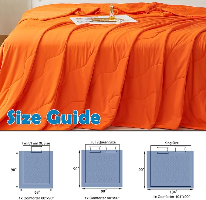 MorroMorn Cooling Comforter for Hot Sleepers & Night Sweats - IceyRest Cold Touch Technology, Lightweight Summer Blanket Breathable Silk Smooth (Orange, Full Queen Size 90"x90")