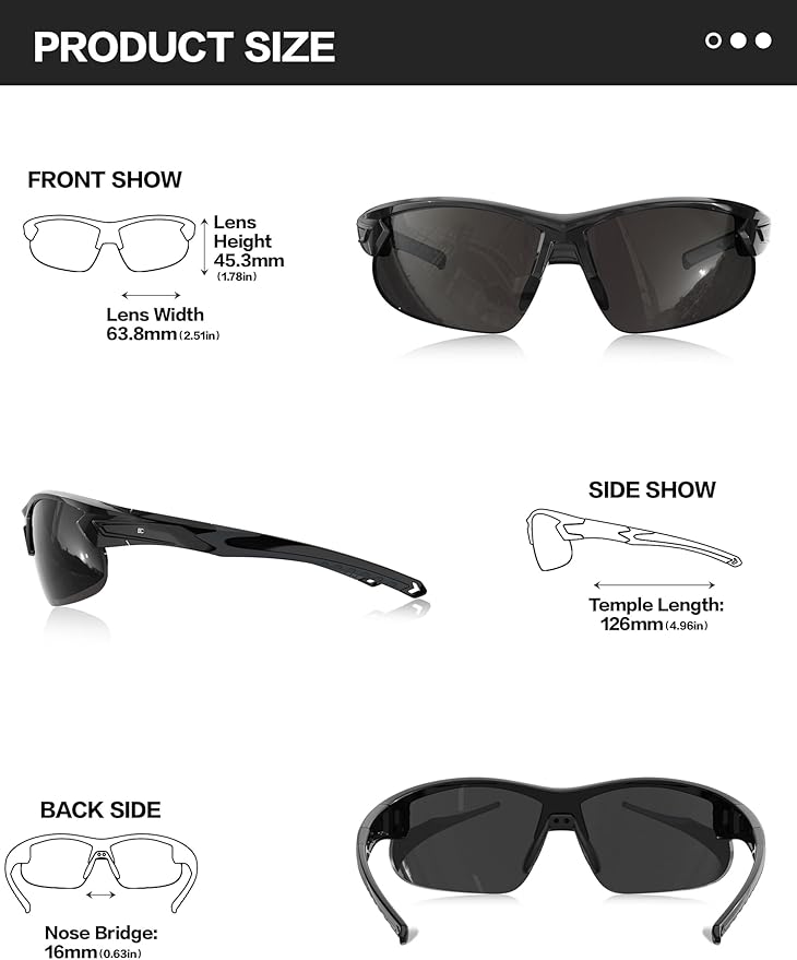 BIRCEN Polarized Sport Sunglasses for Men: UV Protection Fishing Shades for Golf Baseball Driving Motorcycle BC3065