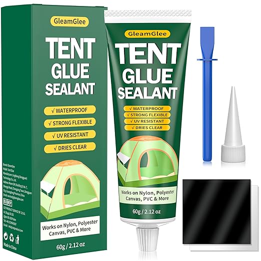 Tent Repair Glue Seam Sealer, Waterproof & Flexible Sealant Adhesive for Tent, Sleeping Pads, Awning & Groundsheet Repair and Outdoor Fabric, Works on Nylon, Canvas and Vinyl - 60ml / 2.12oz