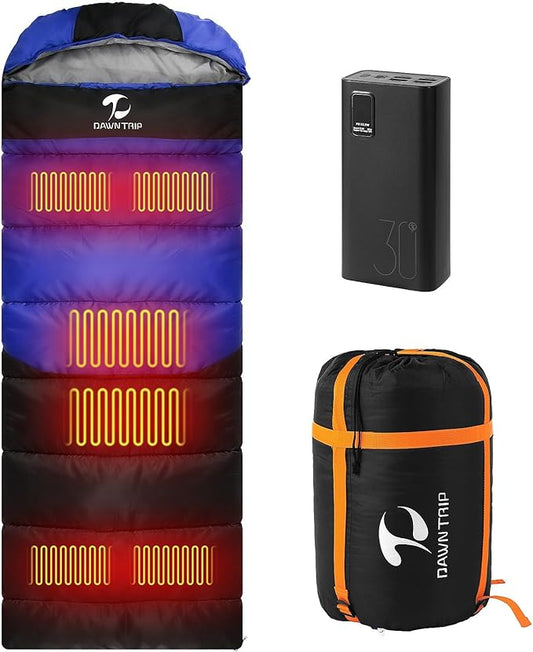 Heated Sleeping Bags for Adults Cold Weather, 6pcs Heating Areas Sleeping Bags with 30000mAh 12V Battery Pack, 3 Adjustable Heating Levels Cold Weather Sleeping Bag for All Season Hiking and Camping
