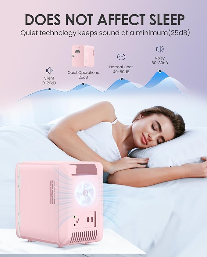 Skincare Fridge - 4L Makeup Fridge for Refrigerating Makeup, Skincare and Food, Mini Fridge for Bedroom, Office and Car, Cooler and Warmer, Beverage Cooler, Leather Pink