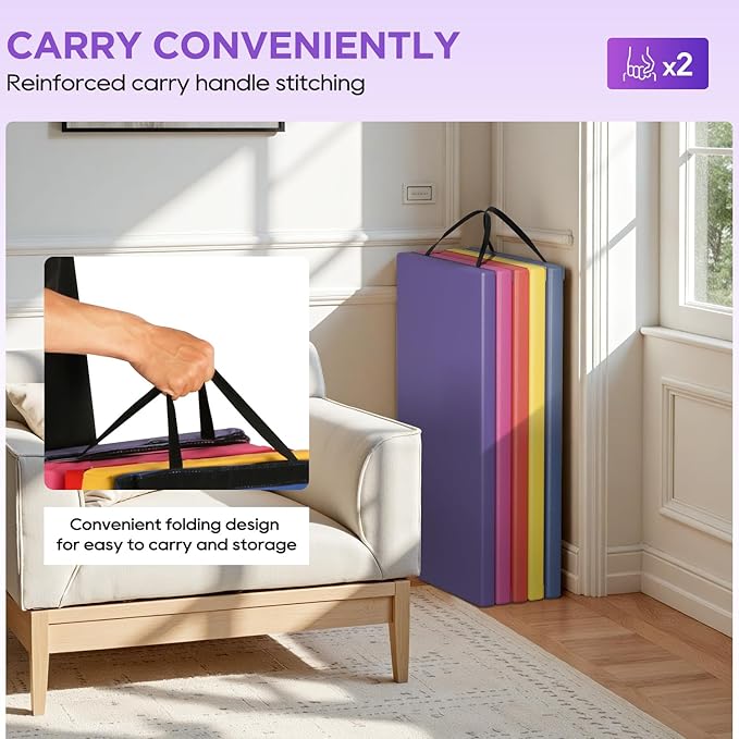 Gymnastics Mats Foldable Tumbling Mats Portable Gymnastics Exercise Mat 2'x6'/2.5'x6.4'/4'x6'/4'x8'/4'x10'/ Gymnastics Tumbling Mats Pad Home Exercise Panel Mat With Carrying Handles