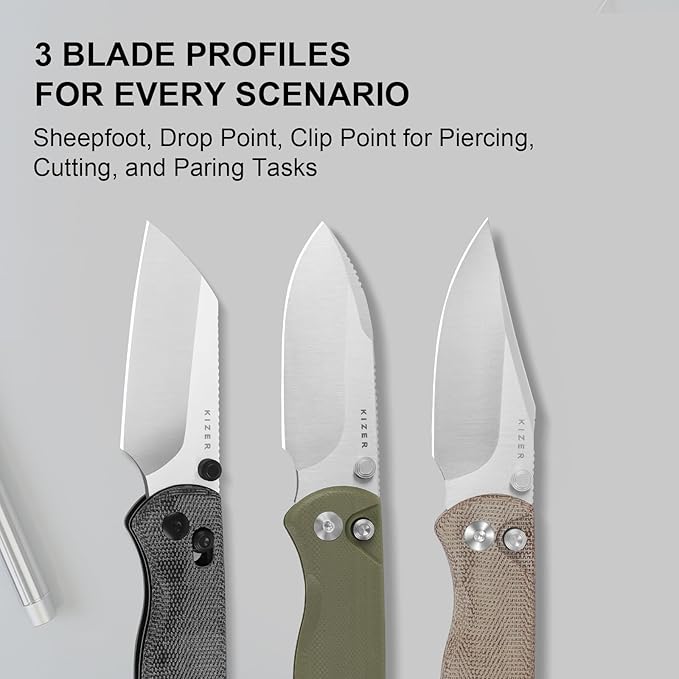 Kizer Drop Bear 2 Pocket Knife, 2.84" Nitro-V Sheepsfoot Blade Folding Knife with Black Micarta Handle, Clutch Lock EDC Knives with Jimping on Spine for Men Women V3619.2KS1