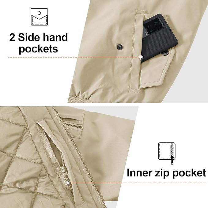 Gopune Men's Windproof Bomber Jacket Warm Water Resistant Windbreaker Winter Outwear Quilted Jackets Coats