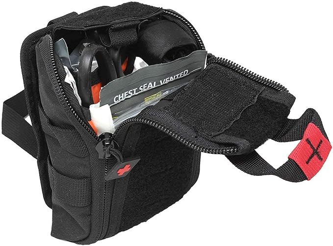 Premium Tactical Trauma IFAK Kit with Celox Hemostatic Granules, SOF Tourniquet and Pressure Bandage in Molle Pouch, Bleeding Control Kit (Black)