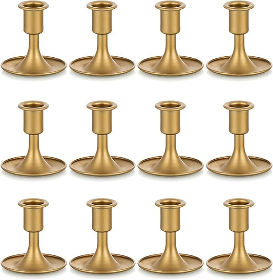 Candlestick Holders Taper Candle Holders, Romadedi Gold Candle Stick Candle Holder for Table Centerpiece, Wedding Reception, Festive Christmas Mantel Decoration or Home Decor, Set of 12