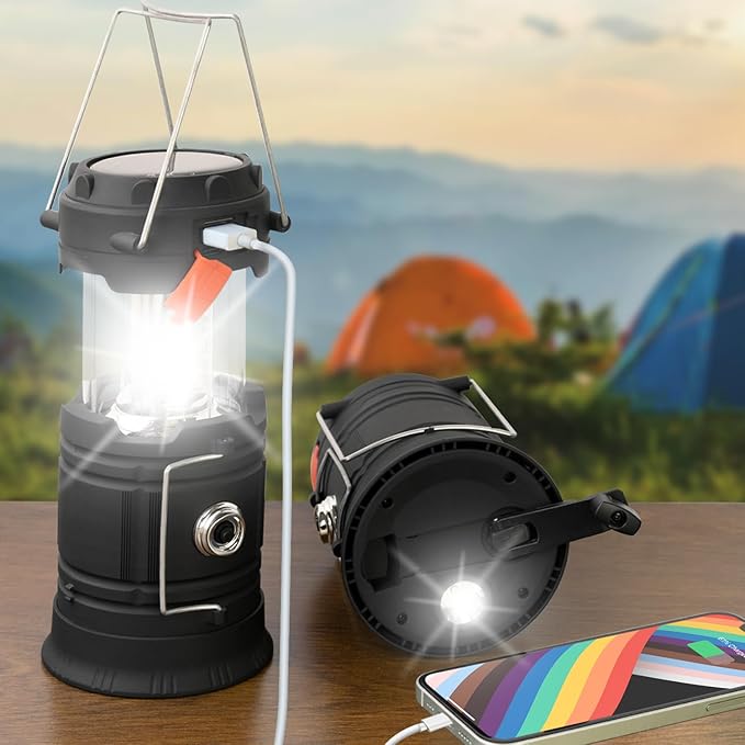 Hand Crank Solar Camping Lantern, Large Capacity Portable Ultra Bright LED Torch, USB Charger, Electronic Lantern for Outdoor (1)