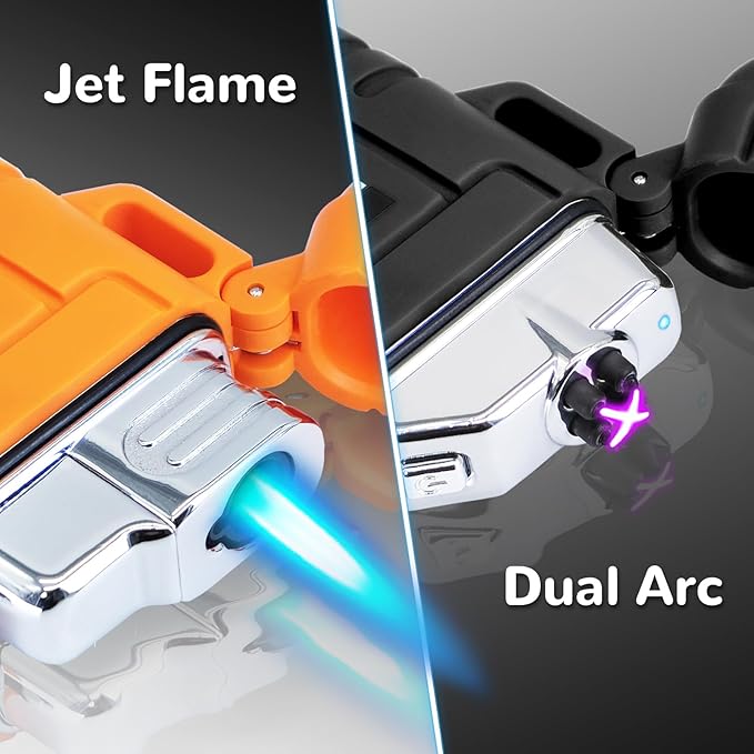 3 Pack Waterproof Lighter Outdoor Windproof Torch Lighters Dual Arc Lighters Butane Electric USB Rechargeable Flameless Plasma Lighter Camping Hiking Adventure Survival Tactical Gear