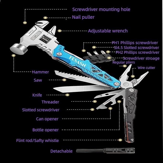 Upgraded Adjustable Wrench Multitool Hammer, 18 in 1 Pocket Multi Tool Pliers, All-in-One Survival Camping Multi Tool Apply to Survival, Camping and Everyday Use