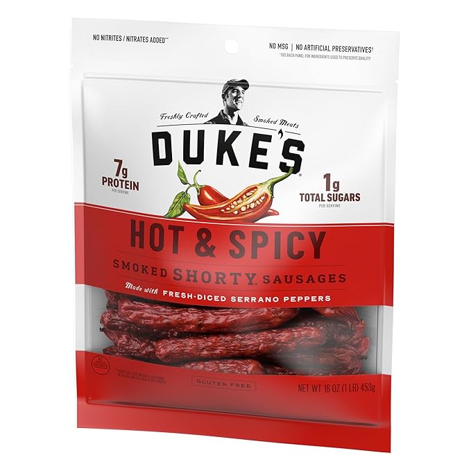 Duke's Pork Hot & Spicy Smoked Shorty Sausages, 7g Protein Per Serving, 16 oz.