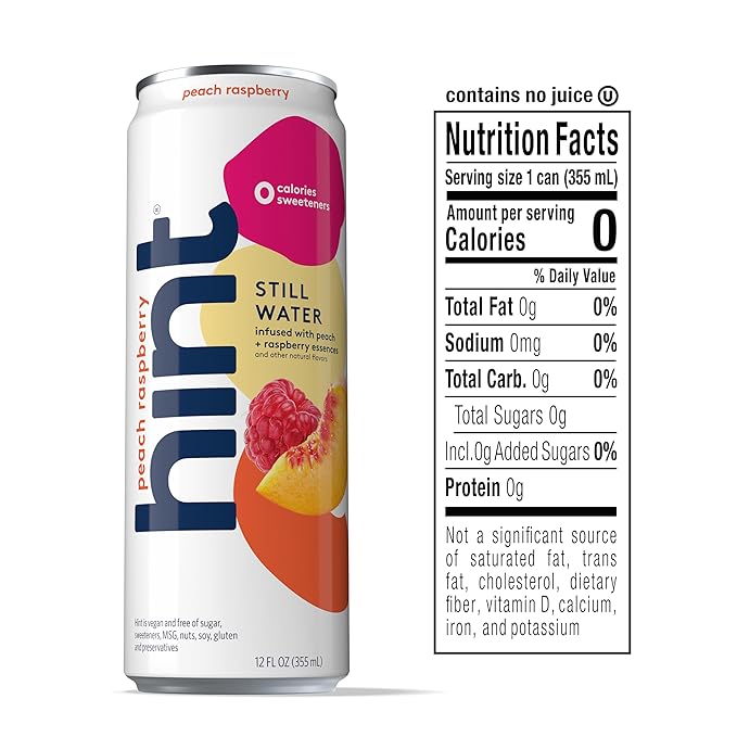 Hint Canned Water, Peach Raspberry - Purified Flavored Water with Zero Calories, Natural Flavors, and Sugar Free - 12 Fl Oz Cans (Pack of 12)