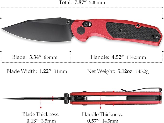 Crossbar Lock Knives，Folding Pocket Knife for Men, Camping EDC Knife with Clip，3.34” 14C28N Steel, Thumb Stud Blade，Aluminium & G10 Handle.Hornet-08R