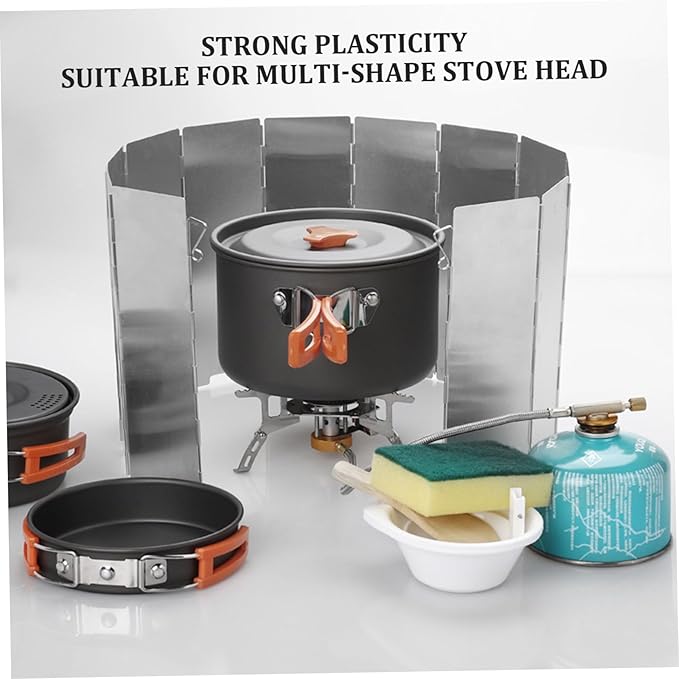 Camp Stove Windscreen Set, 12 Plates Folding Camping Stove Windscreen with Air Vents, 38.6x9.5 in Windshield Aluminum Alloy Outdoor Portable Camping Wind Blocker