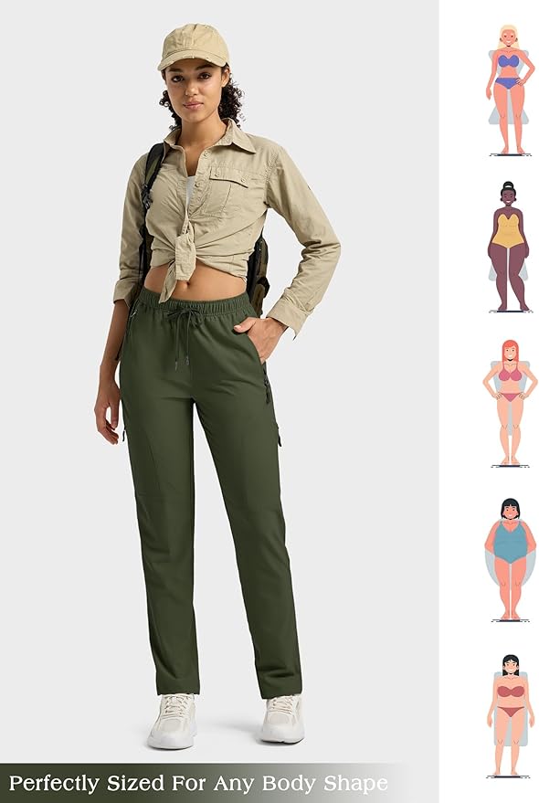 Willit Women's Hiking Pants Quick Dry Cargo Pants Lightweight Water Resistant Travel Golf Pockets Petite/Regular/Tall