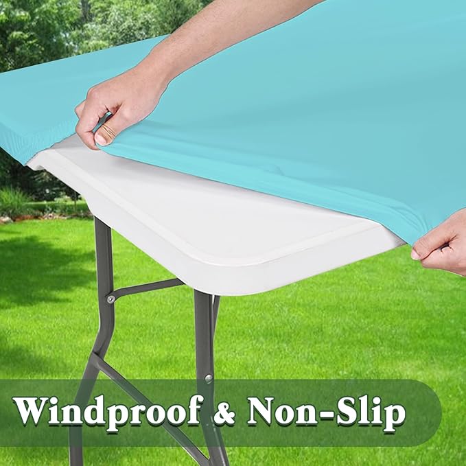 6 Pack Picnic Table Cover Elastic Fitted Tablecloths for 6 Foot Rectangle Tables Waterproof Stretch Washable Patio Folding Outdoor Spandex Tablecloth for Camping Banquet Parties (Aqua Blue,30" x 72")