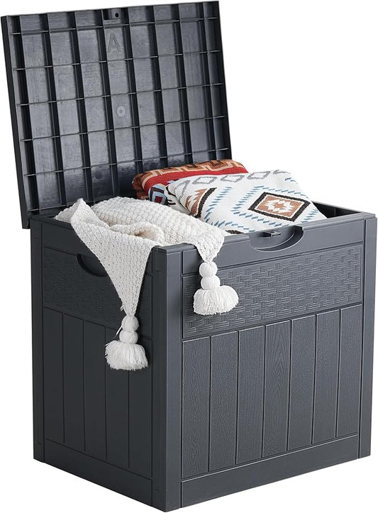 33 Gallon Deck Box, Small Outdoor Storage Box Waterproof, Lockable Secure Package Bin Delivery Box for Outside Front Porch, Patio Cushions Storage Box, Delivery Driver Snack Box for Porch, Grey