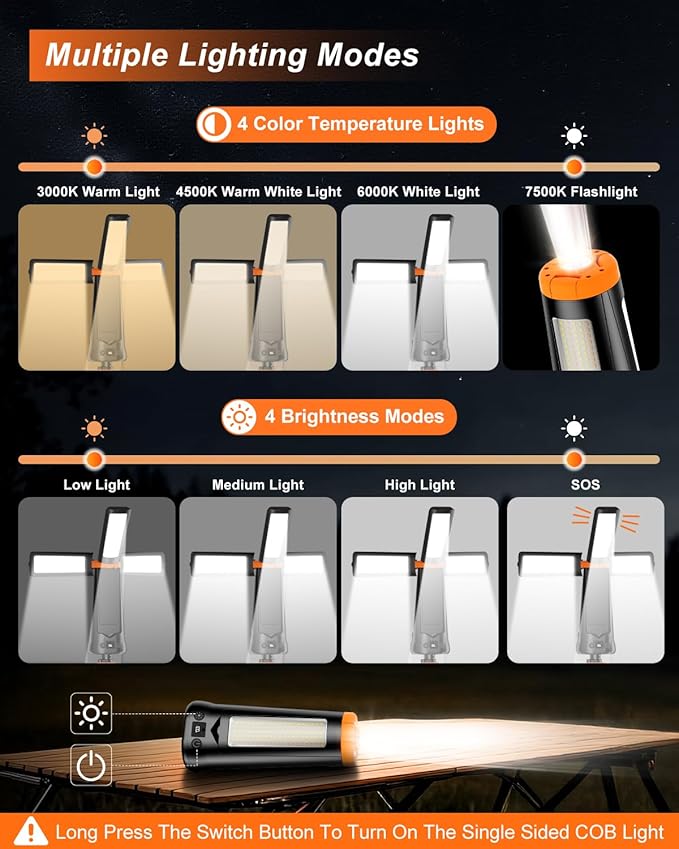 Camping Light with Stand 85.9" Rechargeable Cordless 5500 High Lumens LED Work Light, 10000mAh Solar Magnetic Waterproof Emergency, Dimmable Camping Essentials Gear with Detachable Tripod