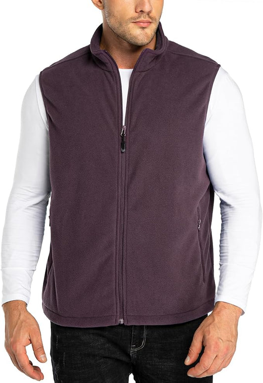 33,000ft Men's Fleece Vest, Lightweight Warm Zip Up Polar Vests Outerwear with Zipper Pockets, Sleeveless Jacket for Winter