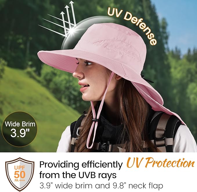 ZOORON Sun Hat for Men Women Fishing Hat with Neck Flap Wide Brim Bucket Hat UV Protection for Beach Camping Hiking