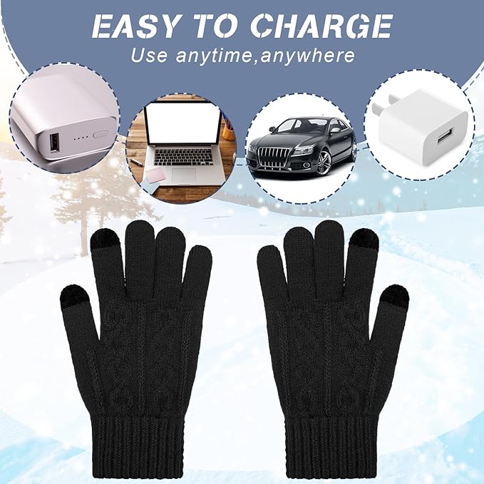 Bencailor 2 Pairs Usb Winter Heated Gloves Mitten Hand Washable Knitting Touchscreen Laptop Gloves