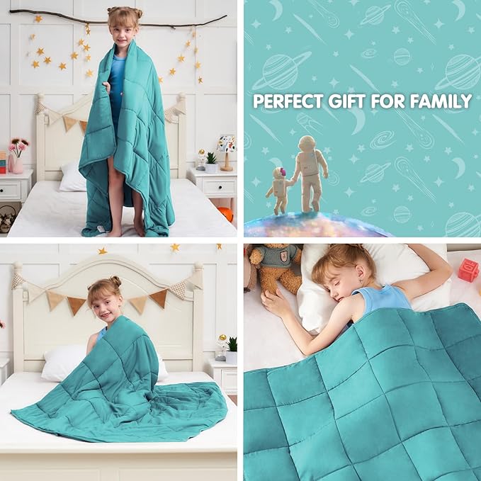Weighted Blanket Kids (10lbs, 40"x60" Throw Size) - Cooling and Soft Heavy Blanket for 80-120lbs with Premium Glass Beads - Breathable Thick Blankets for All-Season Sleeping Comfort - Teal