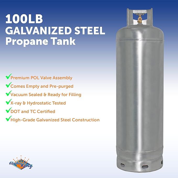Flame King YSN100-GALV 100LB Galvanized Steel Propane Tank with POL Valve, Rust and Corrosion-Free, Built to Last