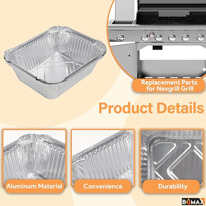 BQMAX Grease Drip Pan Liners Replacement for Nexgrill 720-0830X 720-0830H 720-0925P 720-0896 720-0888S, 20 Pack Aluminum Grill Drip Pans for Nexgrill Grease Tray Replacement 720-0830X