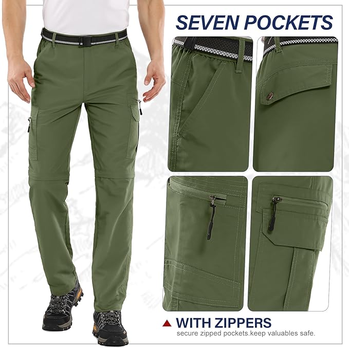 Fishing Hiking Pants for Men, Waterproof Convertible Quick Dry Pants for Wading, Lightweight Breathable