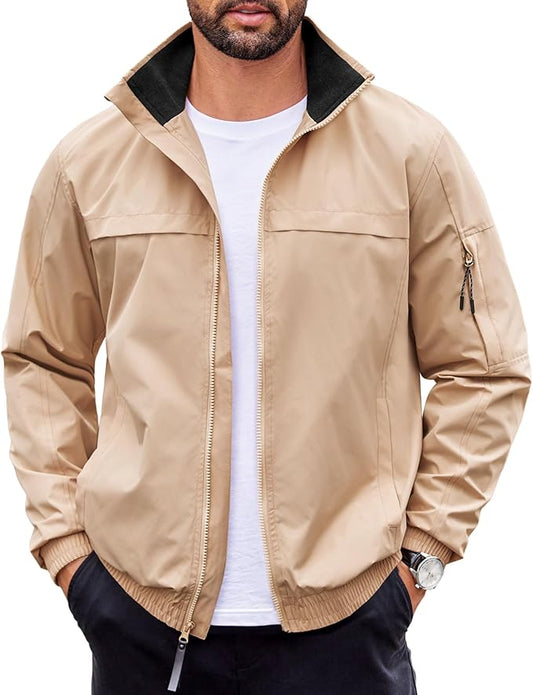 COOFANDY Mens Lightweight Bomber Jackets Stand Collar Windbreaker Softshell Jacket Zip Up Coat for Fall Outdoor
