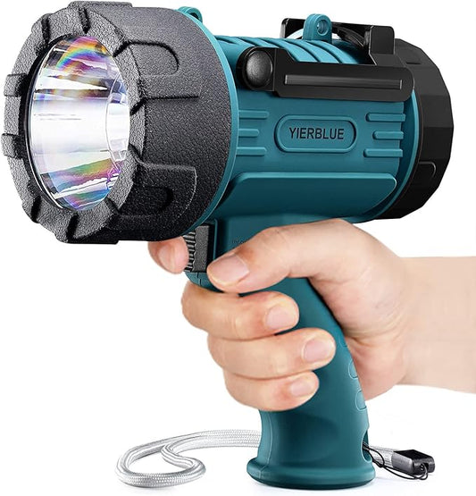 YIERBLUE Rechargeable Spotlight Flashlight with 99,000 High Lumen LED, IP67 Waterproof Long Running Spot Light searchlight, Impact Resistant Handheld Spotlight with Foldable Stand Red Lens