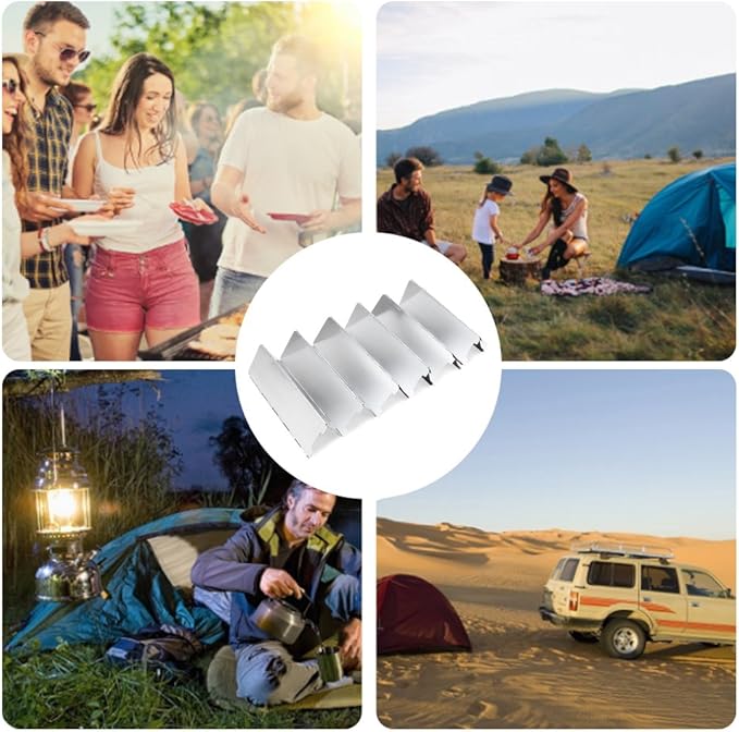 RioRand Folding Ultralight Camping Stove Windscreen Portable Backpacking Stove Windshield, Backpack Windscreen for Butane/Backpacking Stoves, Camp Windshield for Outdoor Camping, Hiking, BBQ 12 Plates