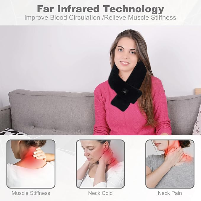 Neck Heating Pad with 5000 mAh Power Bank, Portable Heated Neck Scarf for Women, Cordless Heating Pad with Adjustable 3 Heat Settings, Soft Neck Warmer for Pain Relief