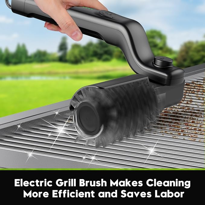 Juome Electric Grill Brush for Outdoor Grill, Cordless Rechargeable BBQ Grill Cleaner with 180°Adjustable Angle, Grill Cleaning Brush Kit with Grill Scraper, BBQ Grill Tools Accessories
