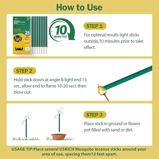 24 Naturals Mosquito Repellent Incense Sticks|Citronella Oil DEET Free Organic Mosquito Barrier Repeller for Backyard Patio Travel Camping Indoors Outdoor Gnat Mosquito Control | 2.5 Hour Protection