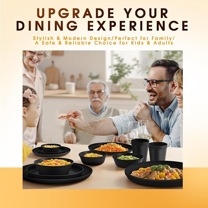 Modern Dinnerware Set – 40-Piece Plastic Plates and Bowls Set for 8, Reusable Unbreakable Dishes with Cups, Forks, Knives and Spoons, for Camping, Picnic or Daily Use
