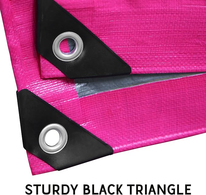 STARPYNG-12 Mil Pink/Silver 20x20 Feet Tarp-Heavy Duty Poly Tarp-Cover,Waterproof, UV Resistant, Weather Resistant, Cover Cars, Boats, Courtyards,Camping