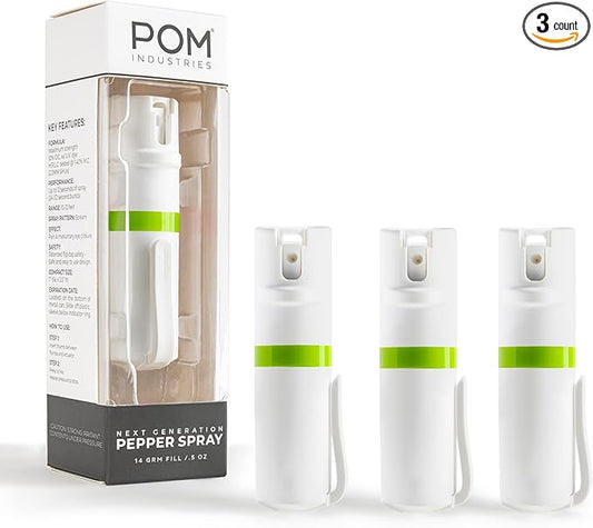 POM Pepper Spray Pocket Clip, Quick Flip Top Safety, Maximum Strength OC Formula with UV Marking Dye, Safe Compact and Tactical Design for Everyday Carry, 25 Bursts, 10 ft Range, 0.5 fl oz
