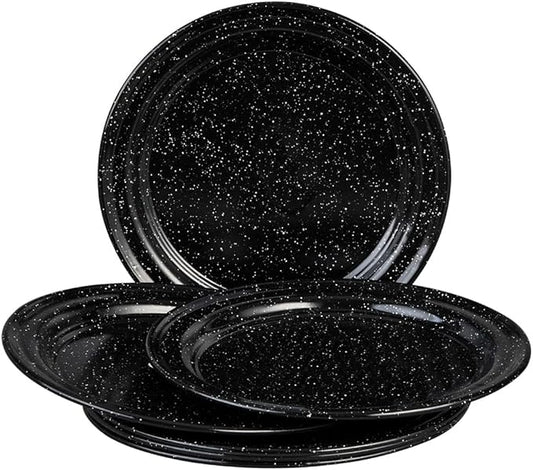 Cinsa 10-Inch Enameled Steel Dinner Plate Set, Set of 6 Dishwasher Safe Dinnerware, Rustic & Elegant - Durable for Everyday Use, Camping, Farmhouse Kitchens, Oven & Fire-Safe (Speckled Black)