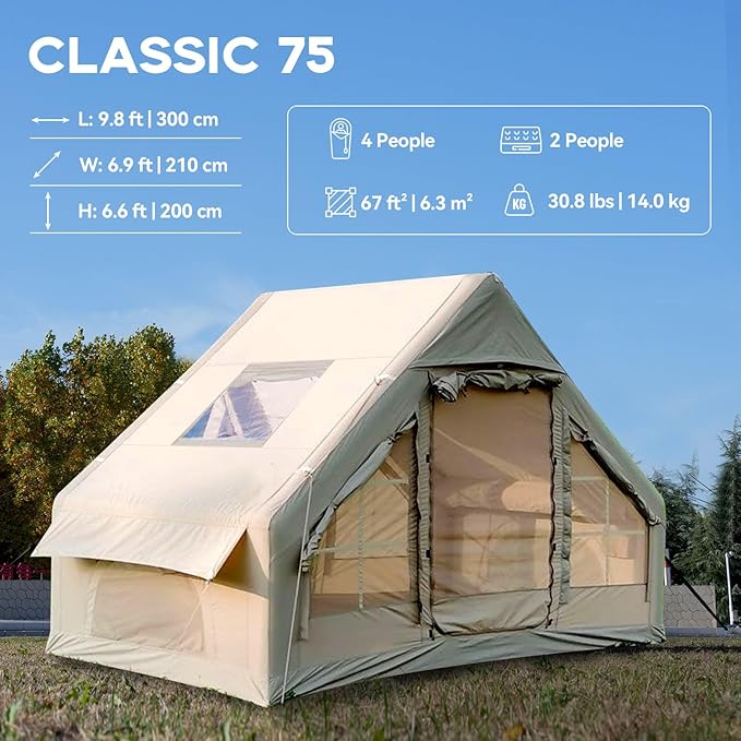 Inflatable Camping Tent with Pump,4-6 Person Waterproof Blow Up Air Tent for Camping Hiking,Easy to Set Up 4-Season Inflatable House Tent with Oversized Canopy.