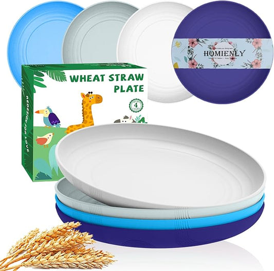 Homienly Deep Dinner Plates Wheat Straw Plates Unbreakable Plate Set 10 Inch Alternative to Plastic Plates Lightweight Dishwasher Safe Plate for Salad, Deesert, Dinner Set of 4 - Island Color