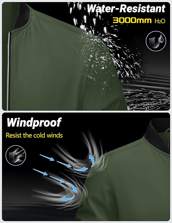 Cotrasen Men's Bomber Jacket Full Zip Windbreaker Warm Winter Windproof Casual Outwear Padded Lined Coats