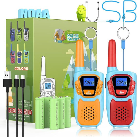 Walkie Talkies for Kids Long Range Walkie-Talkie for Adults Rechargeable 2 Way Radios 2 Pack with Lanyard 4 Miles NOAA USB VOX, Family Toys for 3-12 Year Old Boys Girls Toddlers Camping Hiking