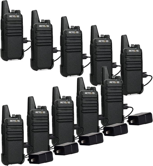 Retevis RT22 Walkie Talkies Rechargeable,Long Range Two Way Radio,2 Way Radio for Adults, Handsfree VOX Mini, for Business Office School Church Restaurant Retail(Black,10 Pack)