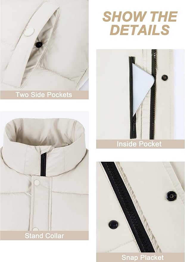 Fengbay Womens Puffer Vest Sleeveless Puffy Cropped Vests Stand Collar Vest Lightweight Bubble Quilted Vests Trendy 2025