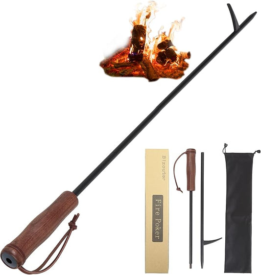 Fire Poker for Fire Pit,34in 2in1 Foldable Fire Poker & Blow Stick Fireplace Tools with Wooden Ergonomic Handle,Portable Fire Pit Poker for Campfire,Outdoor,Indoor,Wood Burning Stove & BBQ